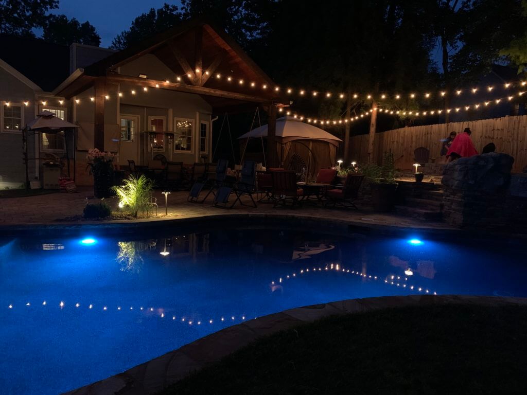 String lights over pool
